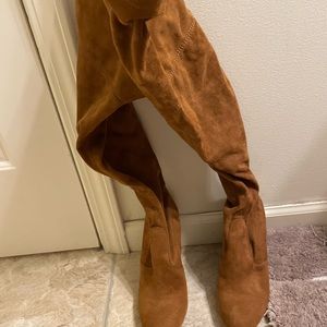Brown long thigh high heel